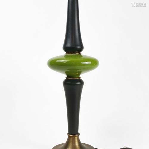 Lampe de chevet, Italie Laiton et céramique noire et verte, ...