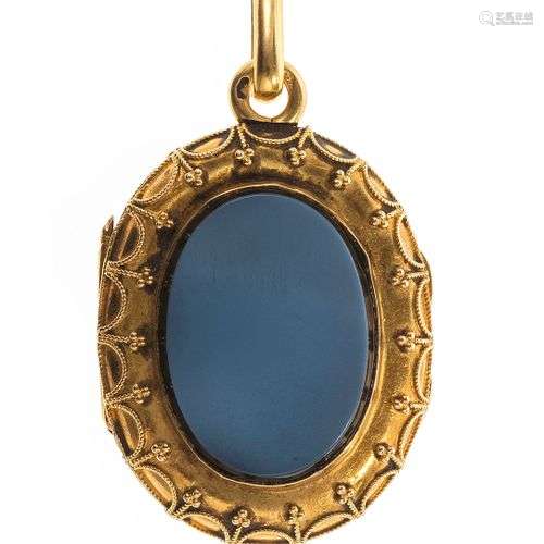 Pendentif porte-photo serti d'une plaque d'agate Or 750, 3x2...