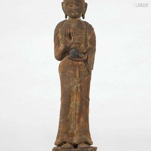 Bouddha debout, Asie du Sud-Est, XXe s Bois, H 123 cm