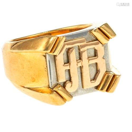 Bague chevalière monogrammée FJB Or et or gris 750, doigt 58...