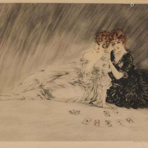 Louis Icart (1888-1950) Les joueuses de cartes, eau-forte, n...