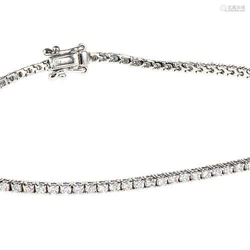 Bracelet ligne serti de diamants (emv. 1 ct) Or gris 750, L ...