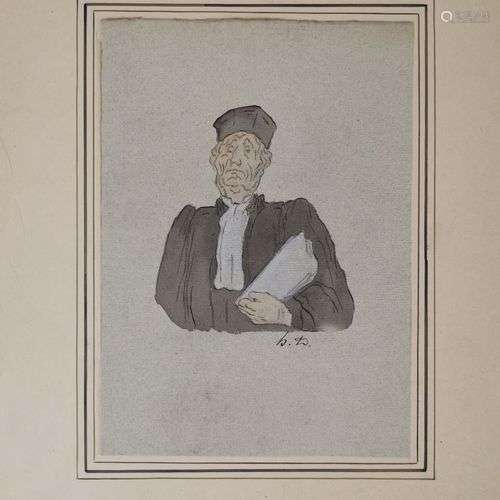 Dans le style d'Honoré Daumier (1808-1879) Le juge, aquarell...