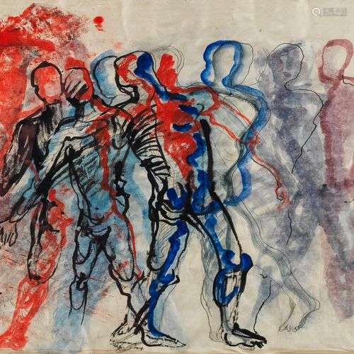 Rosemonde Krbec (1920-2000) Hommes debout, gouache et aquare...