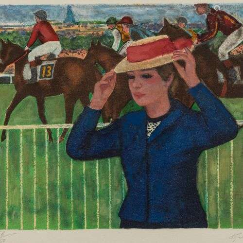 François Gall (1912-1988) Femme au champ de courses, lithogr...