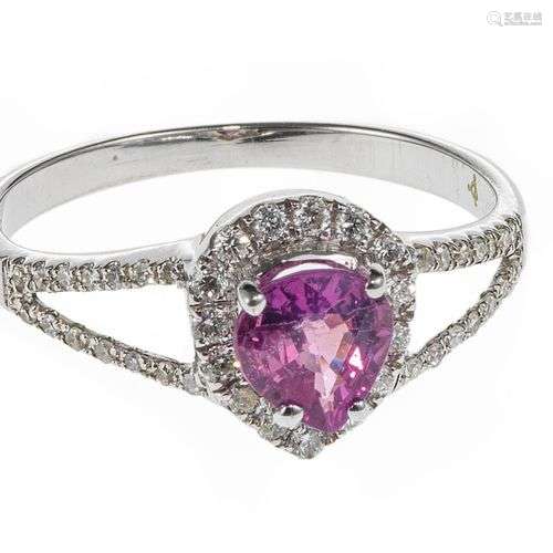 *Bague sertie d'un saphir rose taille poire (0,65 ct) sur un...