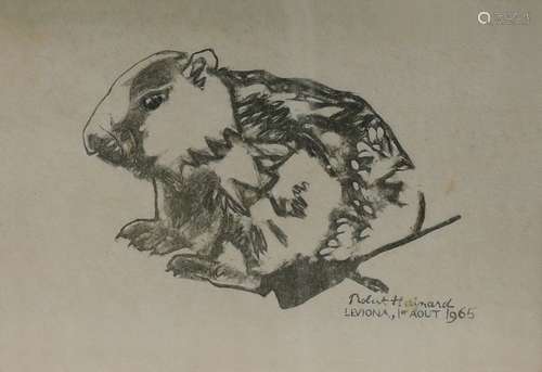 Robert Hainard (1906-1999) Deux gravures: un ours et une mar...