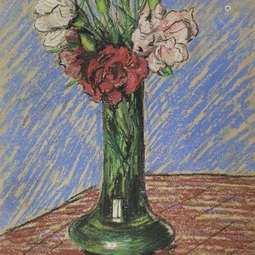 Ecole XXe s Bouquet de fleurs, pastel signé Neisse, 33x23 cm