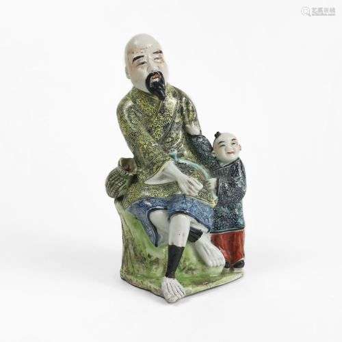 Vieil homme et enfant, Chine Porcelaine émaillée polychrome,...