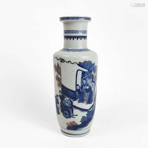 Vase rouleau, Chine, marque Kangxi apocryphe Porcelaine émai...