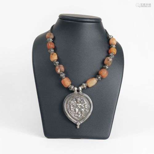 Collier avec pendentif Shiva, Inde Argent, L 30 cm