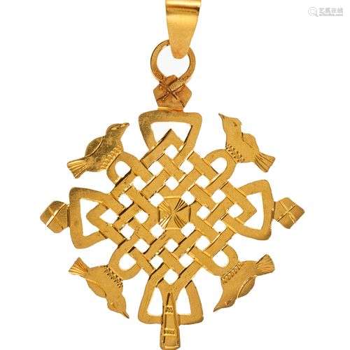 Pendentif à motif de croix éthiopienne ajourée Or 585, H 5 c...