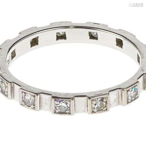 Anneau serti de petits diamants (env. 0,5 ct) Or gris 750, d...