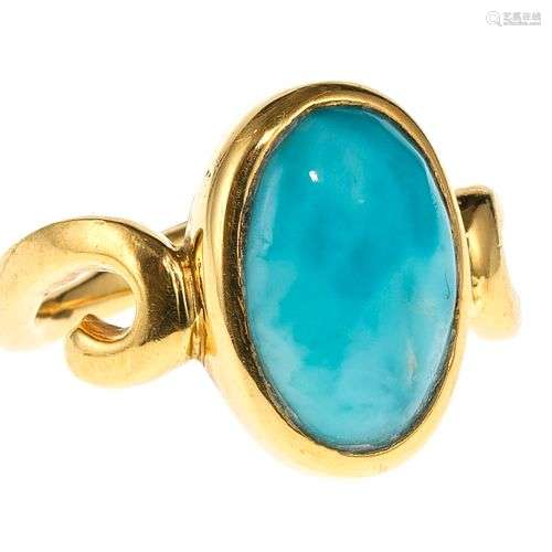 Bague sertie d'un larimar taille cabochon ovale Or 750, doig...