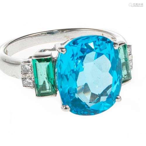 *Bague sertie d'une topaze bleue taille ovale (env. 6 ct) ép...