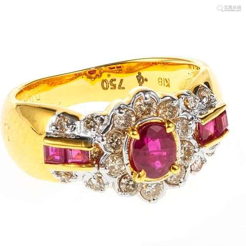 *Bague sertie d'un rubis birman taille ovale (env. 0,7 ct) e...