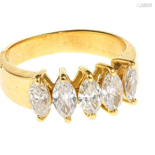 Bague sertie d'une ligne de cinq diamants taille marquise (e...