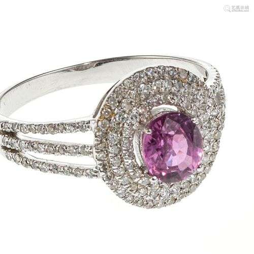 *Bague sertie d'un saphir rose taille ovale (env. 0,75 ct) d...