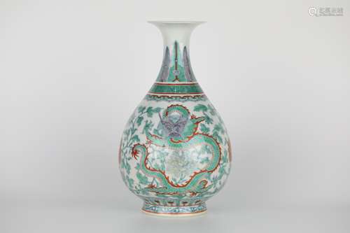 19th,Doucai dragon bottle