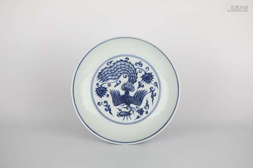 18th,Blue and white phoenix pattern plate