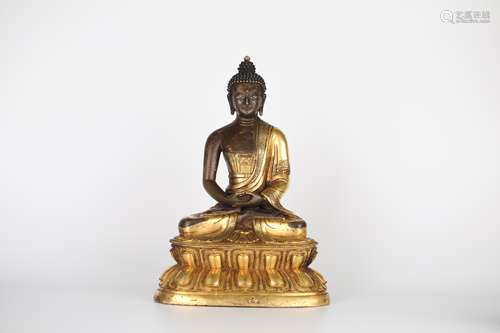 18th,Gilt bronze statue of Sakyamuni Buddha