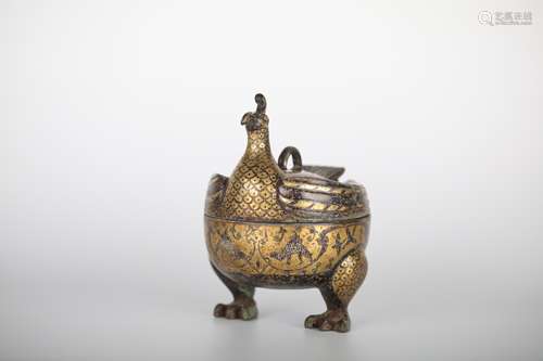 Han,Bronze with gold inlaid animal ornaments