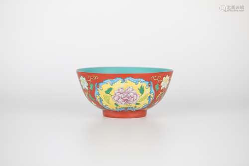 18th,Carmine ground pastel floral bowl