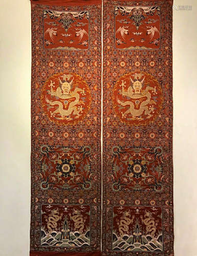 19th,Embroidered dragon pair