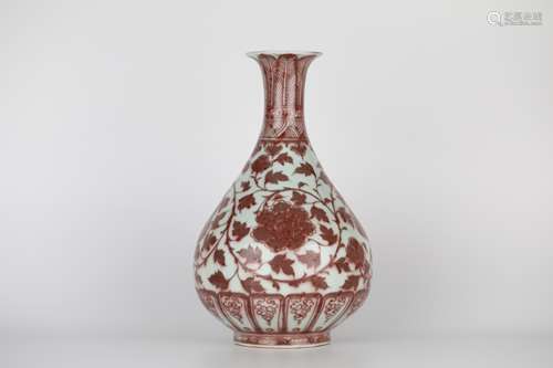 16TH,Underglaze red jade pot spring bottle