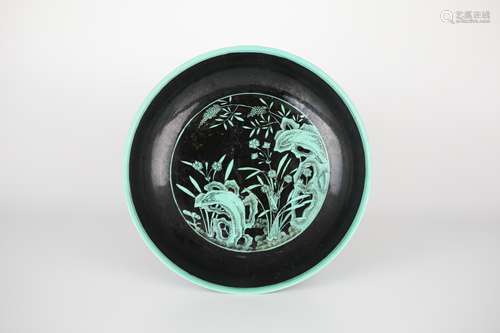 18th， green color mountain stone flower pattern plate