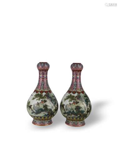 A PAIR OF FAMILLE ROSE VASES
