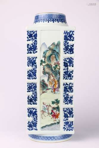 BLUE-AND-WHITE FAMILLE ROSE CONGS-SHAPED VASE