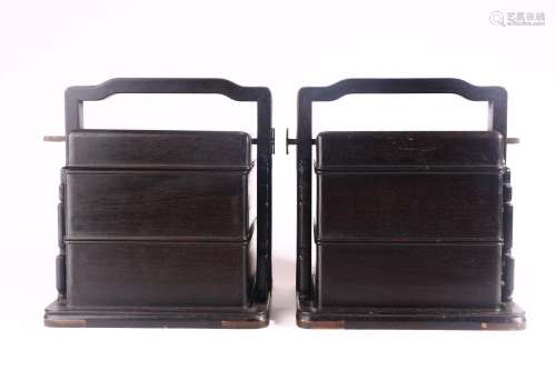 A PAIR OF ZITAN WOOD LOOP-HANDLED FOOD CONTAINERS