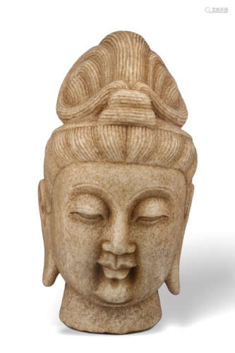 WHITE MARBLE HEAD OF BUDDHA