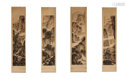 A SET OF FOUR VERTICAL  LANDSCAPE PAINTINGS BY FU BAOSHI