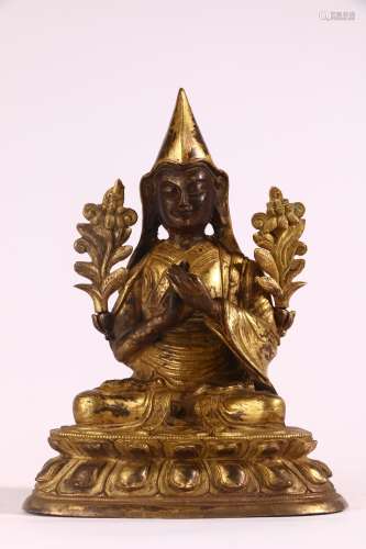 OLD COLLECTION. GILT COPPER STATUE OF SEATED BUDDHA