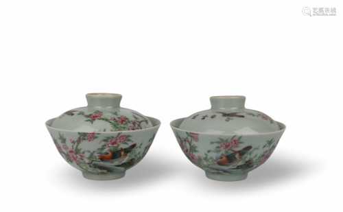 A PAIR OF LIDDED BOWLS