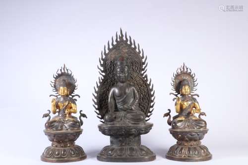 A SET OF COPPER STATUES OF BUDDHA
