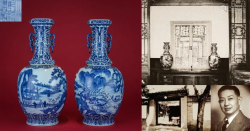 A Blue and White Landscape Vases Qianlong Period