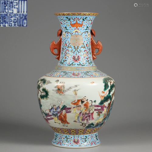 A Famille Rose Figural Vase Qing Dynasty