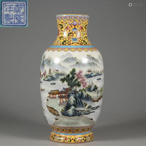 A Famille Rose Landscape Vase Qing Dynasty