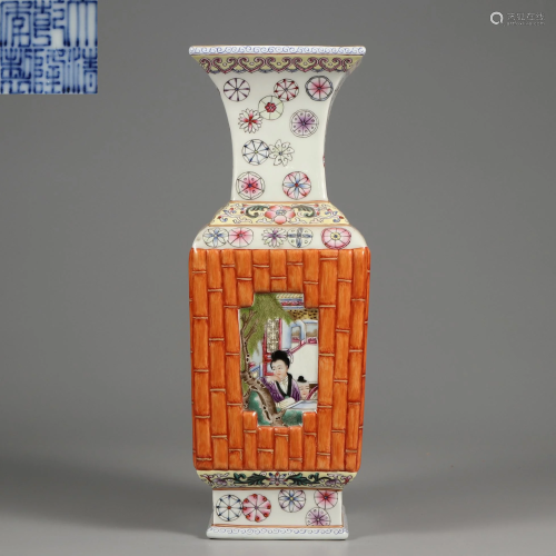 A Famille Rose Squared Vase Qing Dynasty