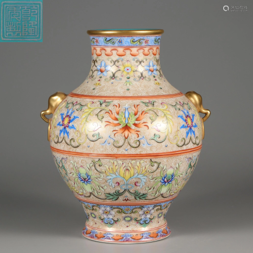 A Falangcai Jar with Double Handles Qing Dynasty