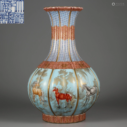 A Famille Rose Horses Vase Qing Dynasty