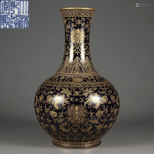 An Aubergine Glazed and Gilt Decorative Vase Qing