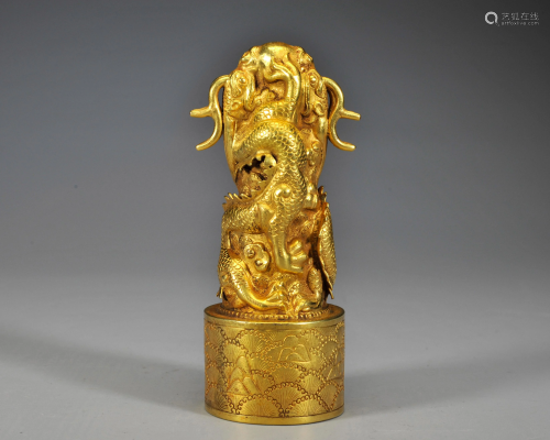A Gilt-bronze Dragon Seal Qing Dynasty