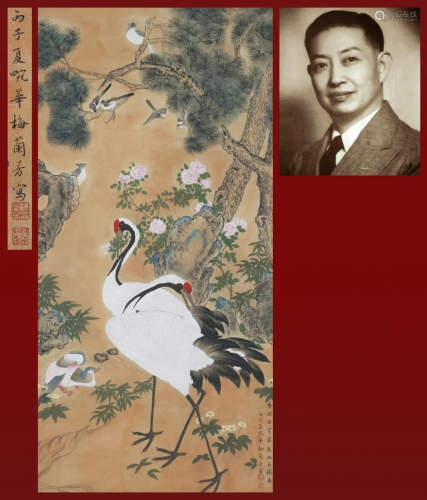 A Chinese Painting of Double Cranes Signed Mei Lanfang