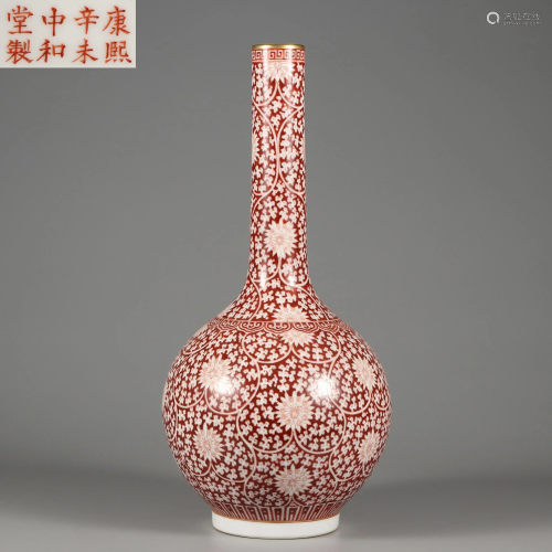 An Iron Red Lotus Scrolls Bottle Vase Qing Dynasty