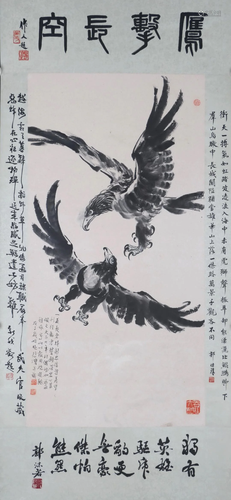 A Chinese Painting of Double Falcons Signed Xu Beihong