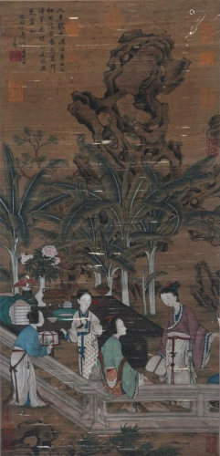 A Chinese Painting of Ladies Gathering Signed Zhao